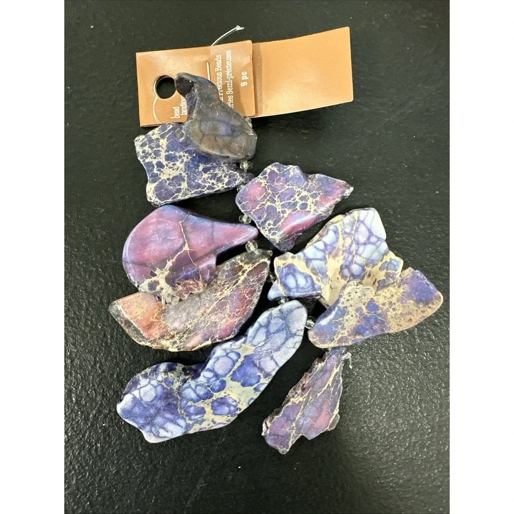 Semi Precious Beads Sliced Jasper Purple Lot Of 3